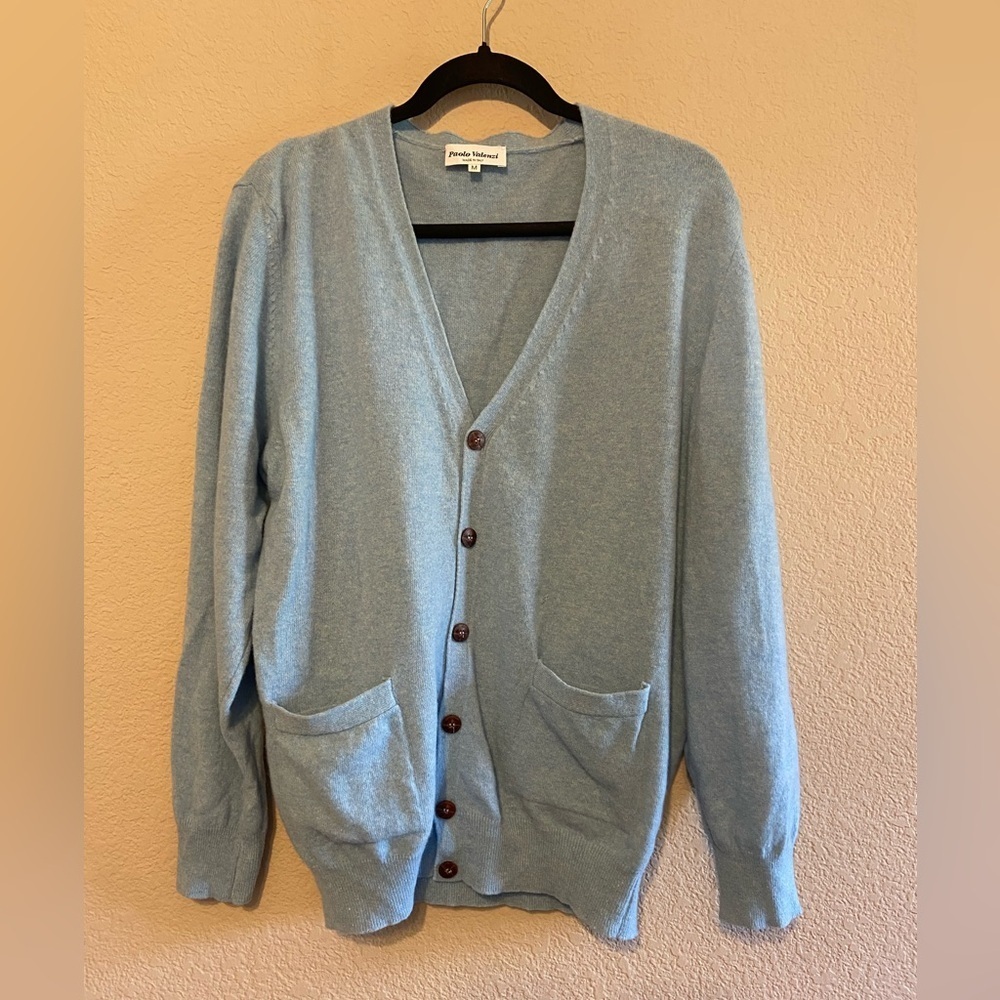 EUC Paolo Valenzi cardigan sweater light blue buttons wool blend medium